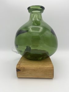 Green Glass ; Rounded Wood Block