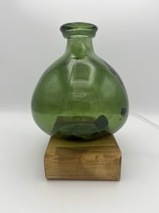 Green Glass ; Rounded Wood Block