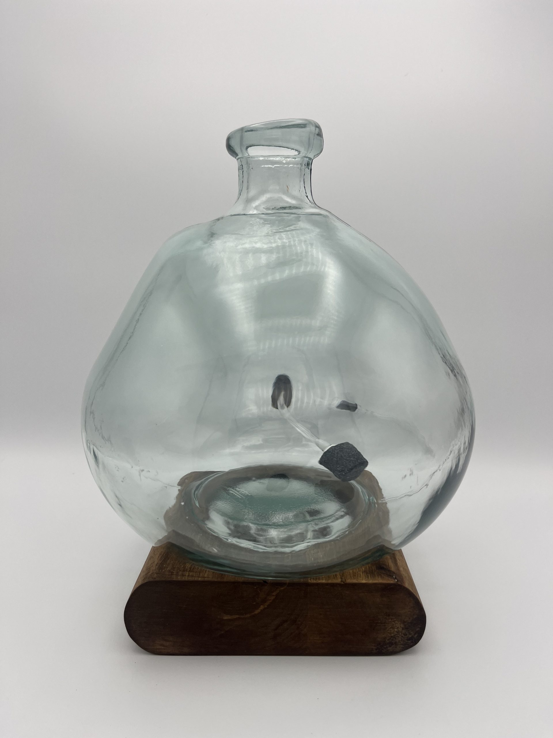 Large Clear Globe ; Rounded Wood Block